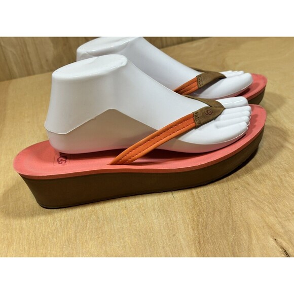UGG RUBY SANDALS Womens 10 Coral Reef Leather Flip Flops - Picture 3 of 13